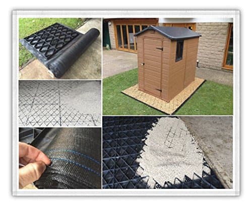 Image of GARDEN SHED BASE GRID 14x6 = FULL ECO KIT 4.3m x 1.85m + HEAVY DUTY MEMBRANE PLASTIC ECO PAVING BASES & DRIVEWAY GRIDS
