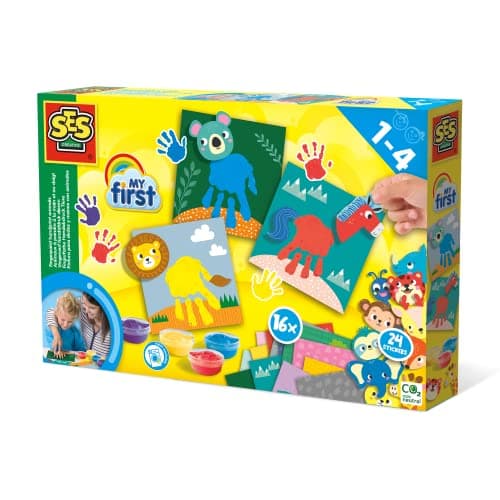 Image of SES Creative My First - Fingerpaint Handprint Animals, Make Animals with Your Hand Print and Stickers, Hypo Allergencic, Safe, Washable, Boys and Girls Ages 1 and Up