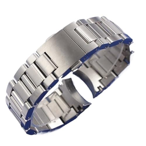 Image of BEIGUA New 22mm Silver Solid 316L Stainless Steel Watchband Compatible With TAG Heuer Carrera Deployment Clasp Curved End Wrist Bracelet Stock (Band Color : Silver, Band Width : 22mm)