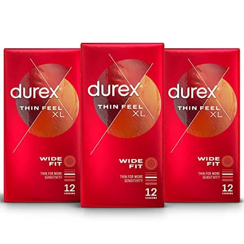Image of Durex Thin Feel XL Extra Large Condoms, Enhanced Sensitivity, Pack of 3 x 12, Total 36, First Aid Kits, Ultimate Comfort, Intimate Protection, Premium Quality, Safe and Reliable