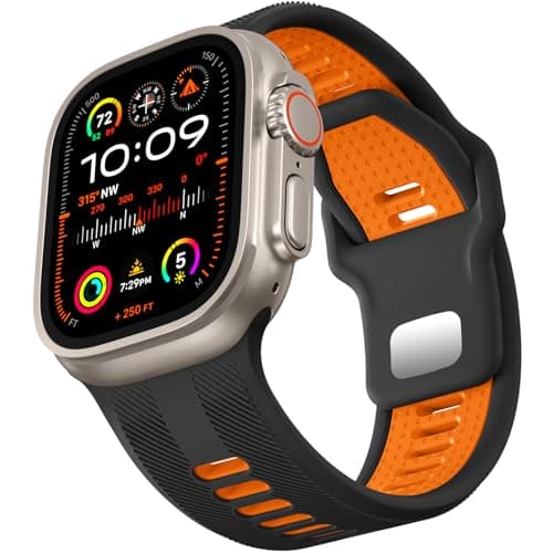Image of Dirrelo Compatible with Apple Watch Ultra 2 Strap 49mm 46mm 45mm 44mm 42mm Men, 26mm Wide Sport Soft Silicone Band for iWatch Ultra 2 Ultra 3 Strap SE 2 3 Series 11 10 9 8 7 6 5 4 3 2 1,Black/Orange