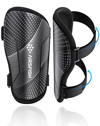 Image of Shin Pads Boys CE Certified Airsfish Kids Football Shin Guards Breathable Non Slip Extended Adjustable Straps Lightweight Soccer Shin Pads for Boys Girls Teens Leg Calf Protective Gear Black