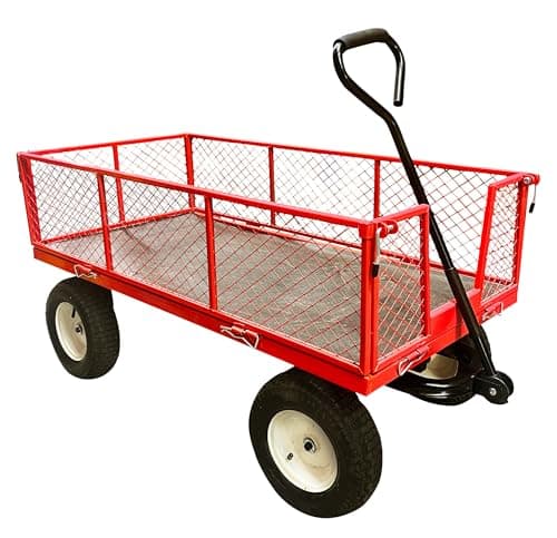 Image of BTC806 Heavy Duty Platform Truck with Sides & Pneumatic Tyres - 450kg Capacity | Folding Flat Bed Trolley for Industrial Use, Warehouse & Garden Transport