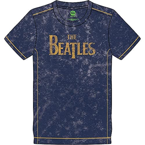 Image of The Beatles T Shirt Drop T Band Logo Official Mens Navy Blue Snow Wash XL
