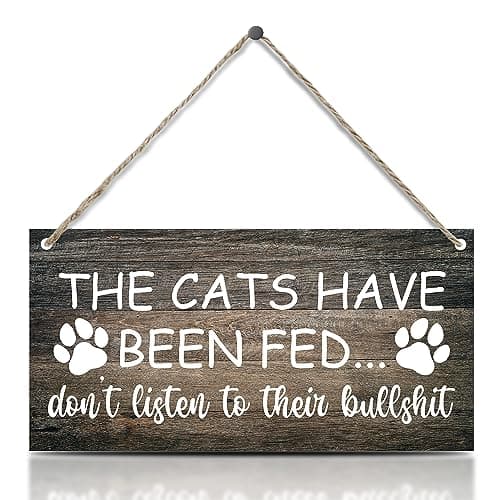 Image of Biopracess Funny The Cats Have Been Fed Reminder Hanging Plaque Signs For Home Door Metal Sign Retro Vintage Tin Sign Metal Poster Wall Art Decor 8x12 Inches
