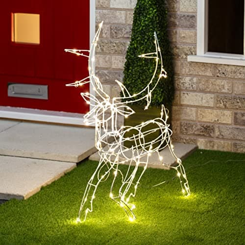 Image of The Christmas Workshop Light-Up LED Prancing Reindeer for Garden, Outdoor Christmas Decoration Light, 110 Warm White LED Lights, Mains Operated, Waterproof, 72cm x 59cm x 70cm