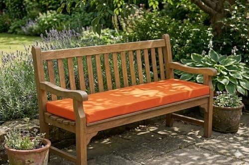 Image of Goldstar Beddings Premium Garden Bench Cushion - 3 Seater Foam Seat Pad for Indoor/Outdoor Use (Orange, 3 Seater 18 x 55 x 2)