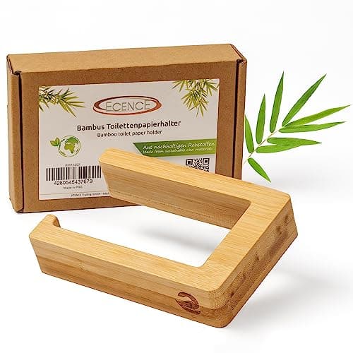 Image of ECENCE 1x Wooden Toilet Roll Holder self-adhesive without Drilling Natural Bamboo Toilet Roll Holder Ecological Toilet Paper Dispenser