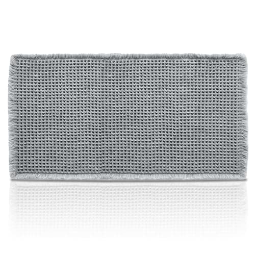 Image of Suimlmta Bath Mat Grey Large Waffle Bathroom Mat 120 x 50cm Non Slip Bath Rug Ultra Absorbent Machine Washable Bath Mats for Shower Bedroom Kitchen