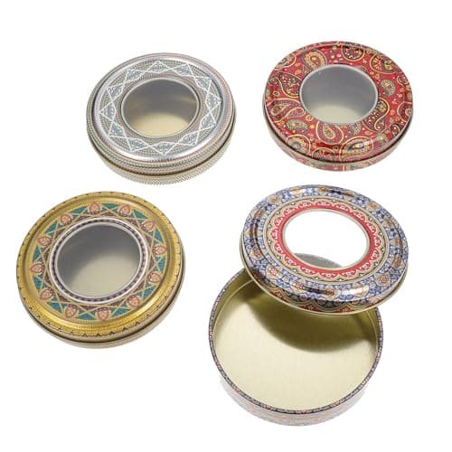 Image of Healeved round Tinplate Saffron Storage Jars Multi-function Decorative Printing Containers 4pcs with Sealed Lid Random Color for Kitchen and Dining Use