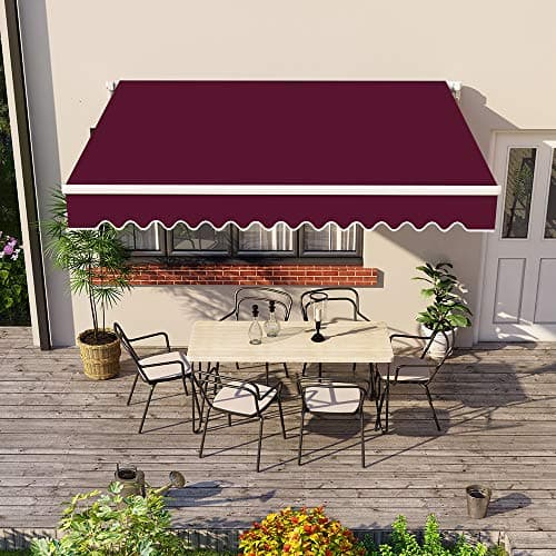 Image of Green Bay 3m Manual Awning - UV Resistant Outdoor Patio Shade Shelter Gazebo Canopy Complete with Fittings and Winder Handle - Wine Red