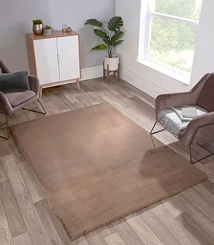 Image of Lord of Rugs Lux Faux Fur Rug for Bedroom Dining Living Room Carpet Super Soft Fluffy Plush Plain Modern Floor Shaggy Rug Beige Medium 120x170 cm (4'x5'6")