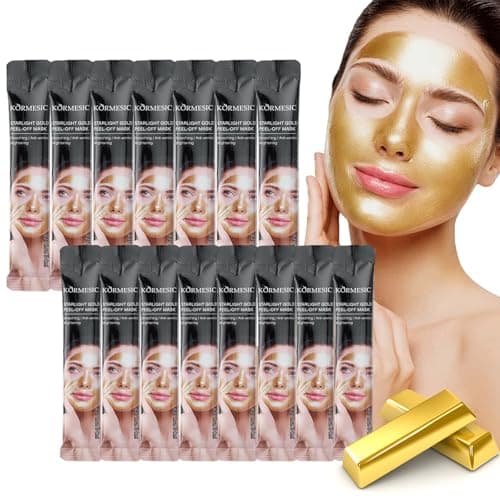 Image of mercham 15 PCS Peel Off Face Masks, Blackhead Remover Mask, Deep Cleanse Pores, Oil Control & Moisturising Face Mask, Gold Face Mask Peel Off, Portable Peel Off Mask for Men & Women (120ml)