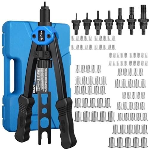 Image of eSynic 13 Inch Rivnut Tool Kit Heavy-Duty Rivet Nut Gun Set Alloy Steel Hand Nut Riveter with 7 Mandrels & 110Pcs Threaded RIV Nuts-M3 M4 M5 M6 M8 M10 M12 and Carrying Case for Metalwork Auto Repair
