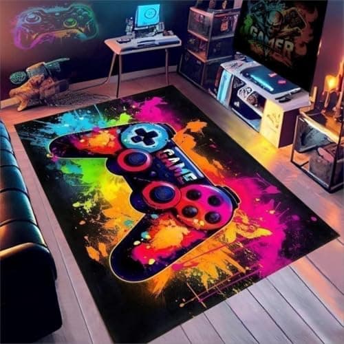 Image of Comforight Gaming Rug for Boys Bedroom Gaming Area Rugs 3D Video Game Controller Carpet For Living Room Playroom Game Room Decor,Non-Slip Carpet Decorative Floor Mat (Type1)
