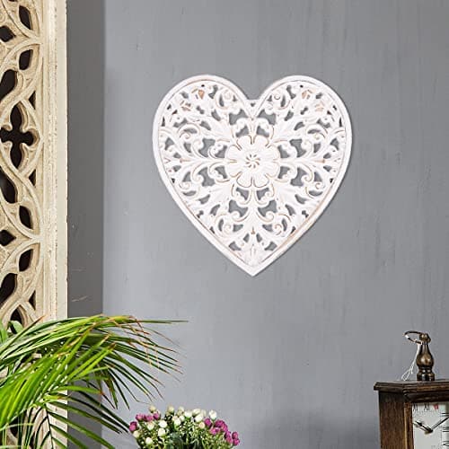 Image of Jetcloud Wooden Wall Decor 30cm Hollow Carved Panel Hanging Decor Rustic Floral Wall Art Sculpture Ornament for Home Hallway Bedroom Living Room Cafe Office (Heart shape)