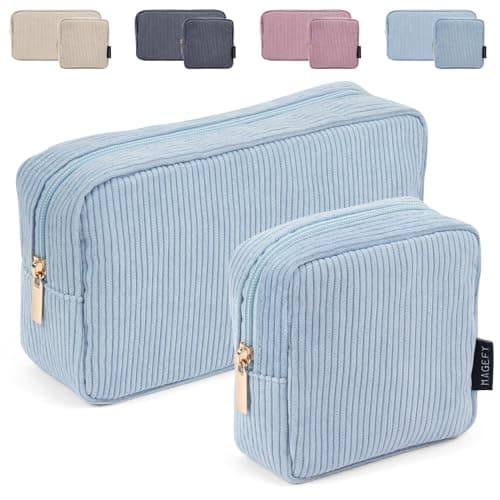 Image of Makeup Bag, MAGEFY 2 Pcs Small Makeup Bag for Handbag Corduroy Cosmetic Bag Purse with Compartments for Women (Blue)