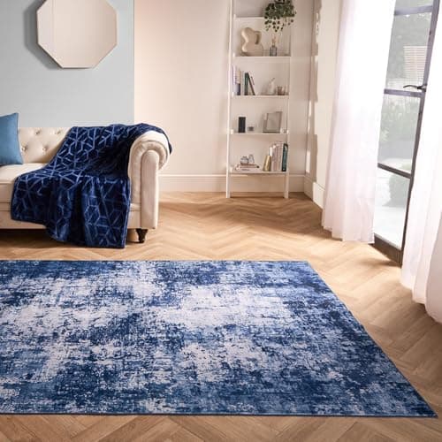 Image of OHS Washable Living Room Rug, Soft & Comfortable Abstract Print in Rich Navy Tones, Ideal for Living Rooms, Entryways, Kitchens, 120x170cm Floor Rug - Navy