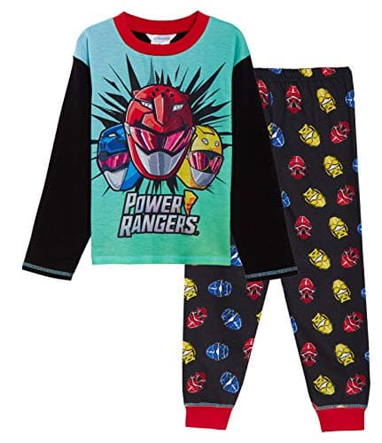 Image of Power Rangers Boys Pyjamas Full Length Pjs Kids Log Sleeve T-Shirt + Loungepants NightwearSet Green/Black 4-5 Years