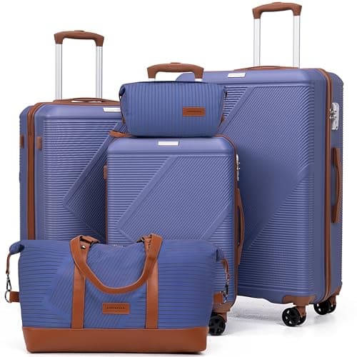 Image of CONCEPTEN Luggage Sets 5 Piece, Suitcases With Wheels, Lightweight Travel Luggage Set With TSA Lock, ABS Hardshell Carry On Suitcase Set, Lavender, 5PCS, Suitcases With Wheels
