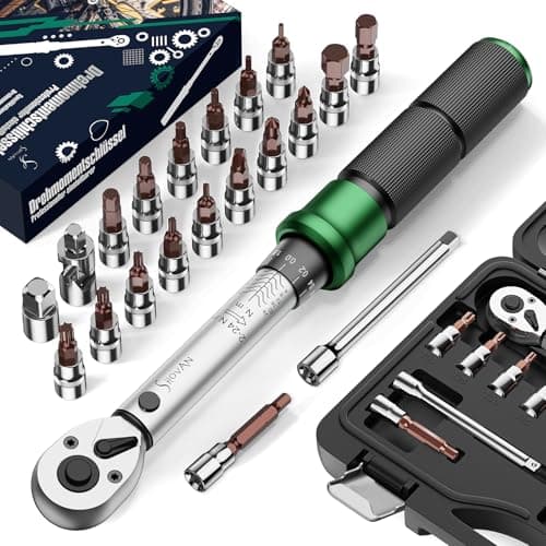 Image of 21PCS Bike Torque Wrench Set 2-24 Nm, 1/4" Drive, ±3% Accuracy, 72 Teeth Dual-Direction Adjustable, with Extension Bar, Socket Bits (Hex & Torx & Phillips), for Mountain Bike, Bicycle Repair