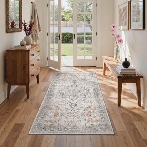 Image of GENIMO Machine Washable Rugs Living Room, 80x150cm, Vintage Rug, Boho Area Rugs, Non-Slip Carpet, Low Pile, Non-Shedding, Traditional Oriental Printed Design, Dining Room, Home Office, Bedroom