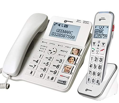 Image of Geemarc Amplidect 595 Combi - Extra Loud Set of Home Telephones with Emergency Call Function and Big Buttons for Seniors - Medium to Severe Hearing Loss - Hearing Aid Compatible - UK Version