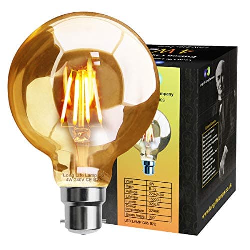 Image of Long Life Lamp Company Retro Vintage LED 4w Globe Edison Style Filament Bulb Smoked Gold Glass G95 B22 Bayonet