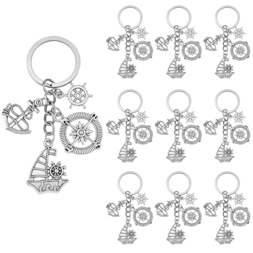 Image of SUNNYCLUE 1 Box 20pcs Sailboat Keychain Bulk Anchor Keyring Pack Alloy Silver Summer Beach Ocean Sea Boat Nautical Souvenirs Key Chains Sets for Wedding Summer Party Favors Women Guests Decorations
