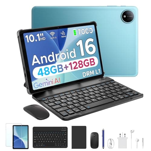 Image of P10 10.1 inch Tablet, 48GB+128GB/TF 2TB, Android 16 Tablet with Gemini AI, 7000mAh, Unisoc T310 Quad-Core, 90Hz, 8MP+5MP, Dual Speakers, 3.5mm Headphone jack, Tablet with Keyboard, Pen, Case, Blue