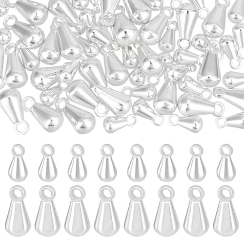 Image of Beebeecraft 1 Box 80Pcs 2 Size Teardrop Charms 925 Sterling Silver Plated Dangle End Beads Extender Chain Drop Water Charms Terminators for Jewelry Making Earring Findings Necklace Diy Crafts