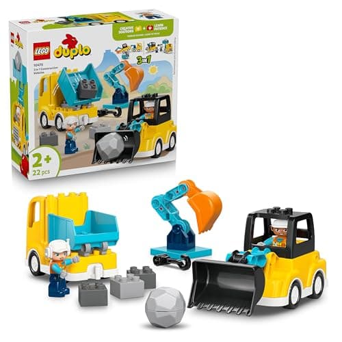 Image of LEGO DUPLO 3 in 1 Construction Vehicles - Educational Montessori Toy for Toddlers w/Trucks, Excavator Digger & Loader - Birthday Gift Idea for 2+ Year Old Boys & Girls - 10475