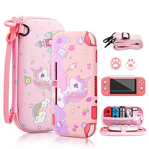 Image of FANPL Case for Nintendo Switch Lite, Cute Pink Unicorn Carrying Case Bundle for Switch Lite Accessories with Soft TPU Cover, Adjustable Strap, Screen Protector, Thumb Grip Caps