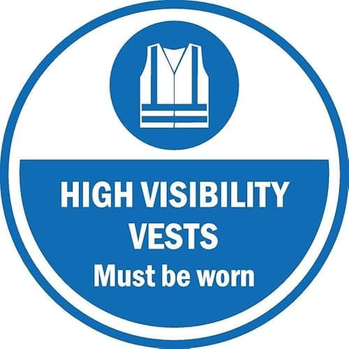 Image of High visibility vests must be worn floor sticker - Self adhesive floor graphic (400mm x 400mm)