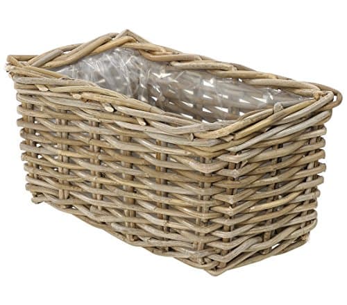 Image of Dehner Rattan Planter, Approx. 30 x 15 x 15 cm, Rattan Wicker, Grey/Brown