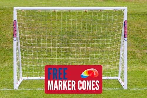 Image of Samba 8x6ft Football Goal - All Weather uPVC Football Training Goal Posts - Portable Net Locking System Garden & 5 Marker Cones