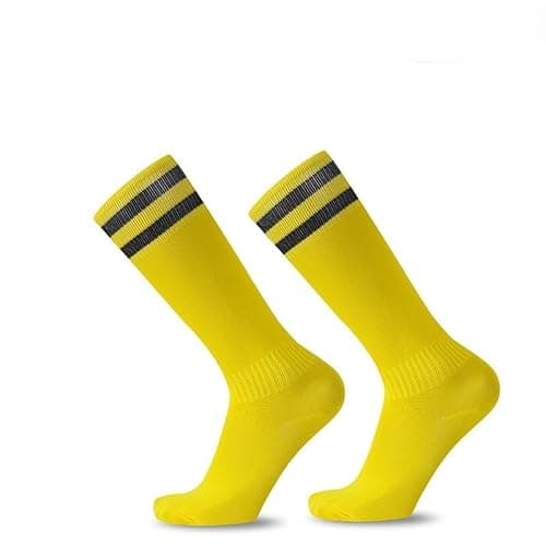 Image of Childrens Football Socks Kids - Aged 5-13 Football Breathable Soccer Sock Long Football Sports Socks for Kids Boys Girls Youth Running,Training,Rugby,Hockey (UK, Age, One Size, Regular, Yellow)