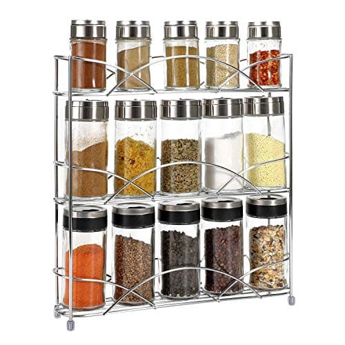 Image of Vinsani 3-Tier Spice Rack – Freestanding Kitchen Shelf Organiser for Herbs, Spices, Jars & Bottles – Space-Saving Countertop & Cabinet Storage, Chrome-Plated Iron - Chrome