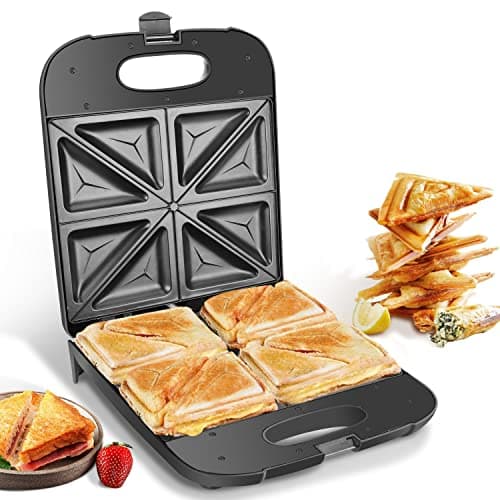 Image of Aigostar 4 Slice Toastie Maker - 1400W Fast Heat Up, Deep Fill Sandwich Toaster with Auto Temp Control, Non-Stick Grill Plates for Toasted Cheese Snacks, Easy to Clean, Black - Dylan 02J51