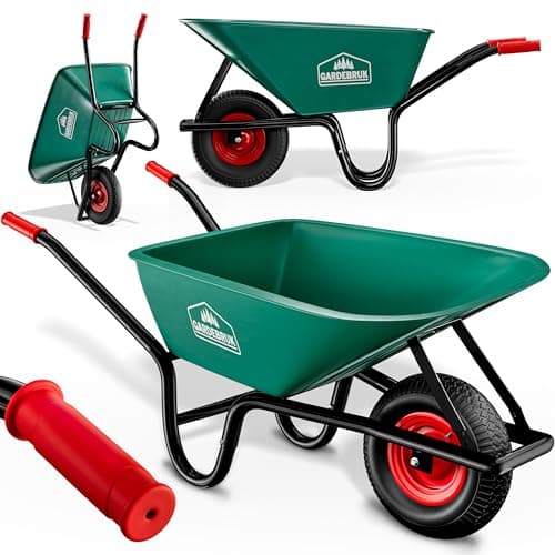 Image of GARDEBRUK® Heavy Duty Wheelbarrow 100L | Pneumatic Tyre | 250KG Max Capacity | Steel Rim | Durable Garden Trolley for Transporting Grass Seed, Garden Tools, Compost, Mulch, Gravel | Green & Black