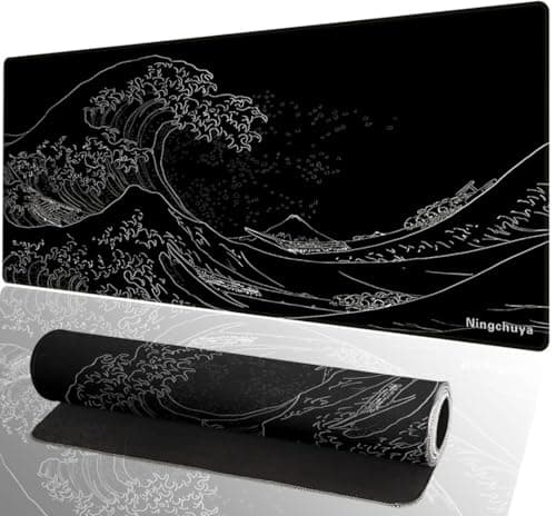 Image of Ningchuya Large Mouse Mat, Extended Gaming Mouse Pad 700x300mm, Non-Slip Rubber Base with Stitched Edges, Computer Keyboard Pad Mat for Gaming, Office & Home (70x30 Waveblack02)