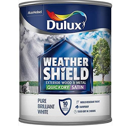 Image of Dulux Weather Shield Quick Dry Satin Paint, 750 ml - Pure Brilliant White - Packaging May Vary