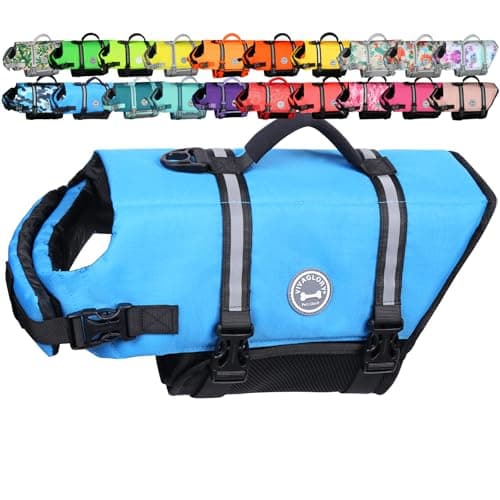Image of VIVAGLORY Rip Stop Dog Life Jacket, Buoyancy Aid with Handle, Buoyancy for Doggy, Dog Life Jacket for Swimming & Boating, S, Blue