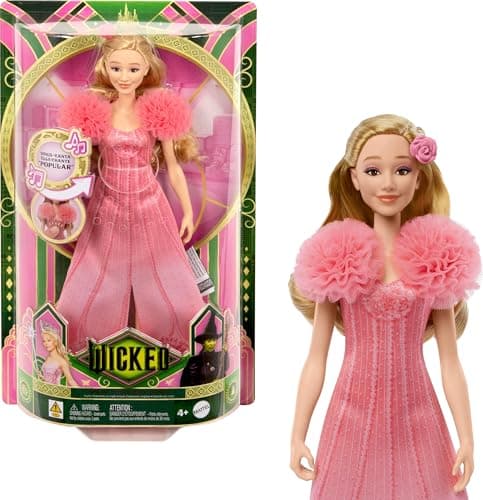 Image of Mattel Wicked Singing Glinda Fashion Doll & Accessories, Posable with Movie-Inspired Look & Removable Outfit, Sings “Popular”, JLG49