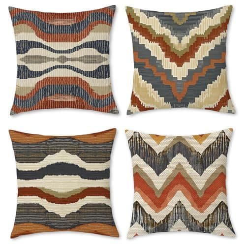 Image of BREASOME Cushion Covers 45 x 45 cm Set of 4 Bohemian Abstract Geometric Cushion Covers Polyester Decorative Square Throw Pillow Cases for Sofa Couch Bedroom Living Room