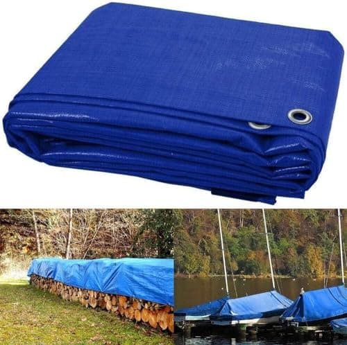 Image of Heavy Duty Tarpaulin Waterproof Cover Tarp Tent Sheet for Camping Caravan Boat Car Picnic Outdoor Furniture Wood Covering with Strong Eyelets (12ft x 16ft)