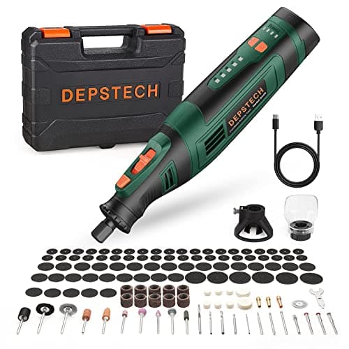 Image of DEPSTECH Cordless Rotary Tool, 2.0 Ah 8V Rechargeable Multi Tool Kit 5 Speed 30000RPM, 127Pcs Accessories Set, Power Tools Carving, Cutting, Sanding, Drilling, Polishing and DIY Crafts-DC08, Green