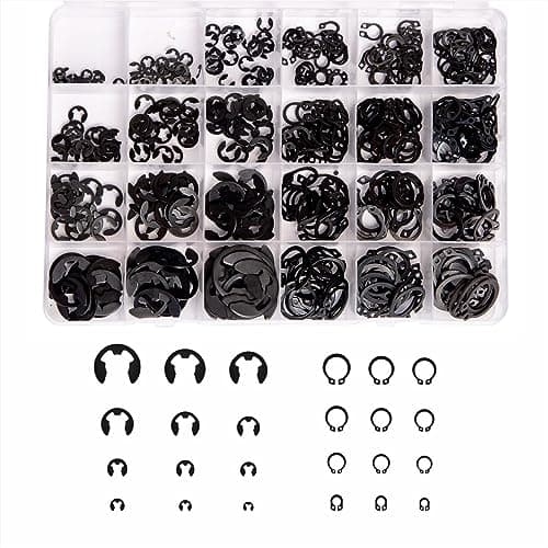 Image of Mariyandh 324Pcs E-Clips Assortment Set(2.0mm-12mm) and External Retaining Rings, Snap Rings Assortment Kit,C Clips Assortment (M5-M16),Carbon Steel Circlip 24 Sizes