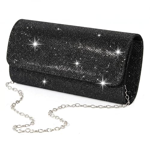 Image of HXSYKJDM Women Clutch Bag, Glitter Clutch Bag with Detachable Chain Strap, Elegant Sequins Evening Handbags for Women Wedding Bridal Prom Ladies Evening Bag Valentine's Day Gifts (Black)