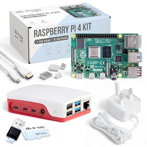 Image of db-tronic Raspberry Pi 4 4GB Starter Kit | 64GB White Edition | 15W Power Supply | Case with 4x Heatsinks | 4K Micro HDMI Cable | Ideal for Smart Home, Retro Gaming & Home Assistant